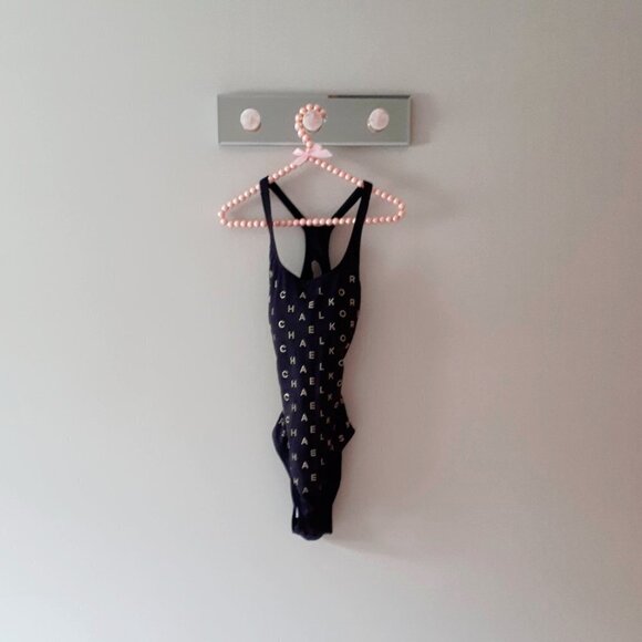 NWT MICHAEL Michael Kors black gold monogram logo swimsuit, 14 - Picture 9 of 10